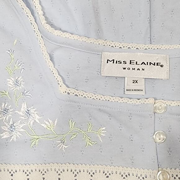 Miss Elaine Short Nightgown Embroidery Pintuck Detail Light Blue Size 2X - Picture 5 of 8